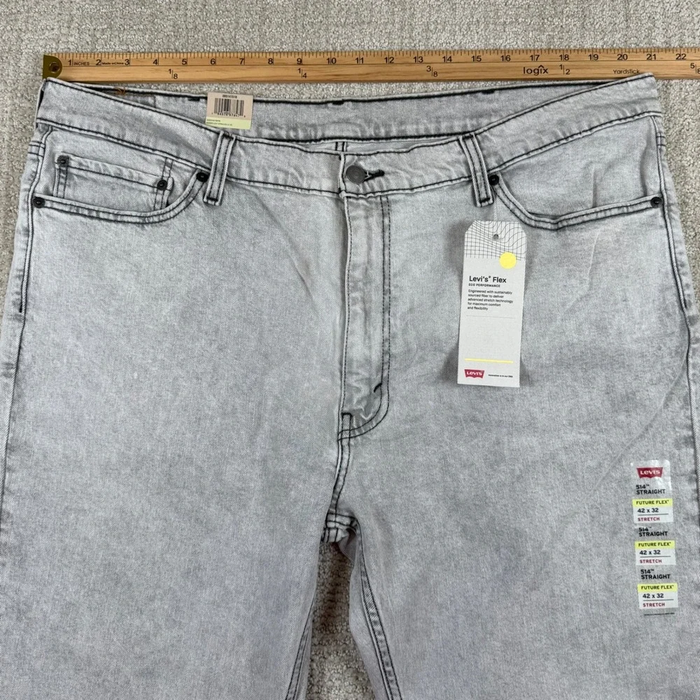 NEW Levi's 514 Mens 42x32 Straight Future Flex Stretch Gray Denim Jeans